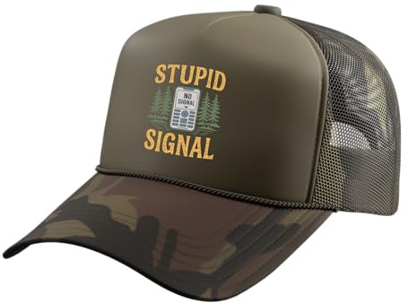 Funny Geocacher GPS Signal Fun Geocaching Trucker Hat with Adjustable Mesh Back, Camo Green
