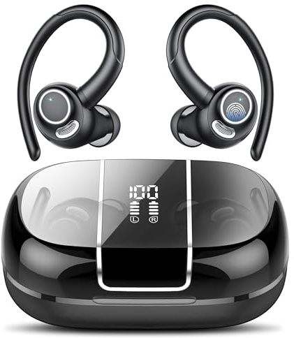 VKROBAG Wireless Earbuds Sport, Bluetooth 5.3 Headphones with ENC Noise Canceling Mic, 48H Bluetooth Ear Buds with Earhooks, LED Display, IPX7 Waterproof Wireless Earphones for Running, Gym, Workout