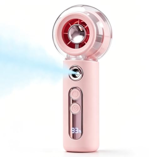 Ciaien Portable Misting Fan, Mini Handheld Turbo Fan with Water Mist Spray | Personal Fan with LED Display, 4 Speeds & Up to 8H Cooling, Rechargeable Battery for Office Home Outdoor Travel Summer(Pink)