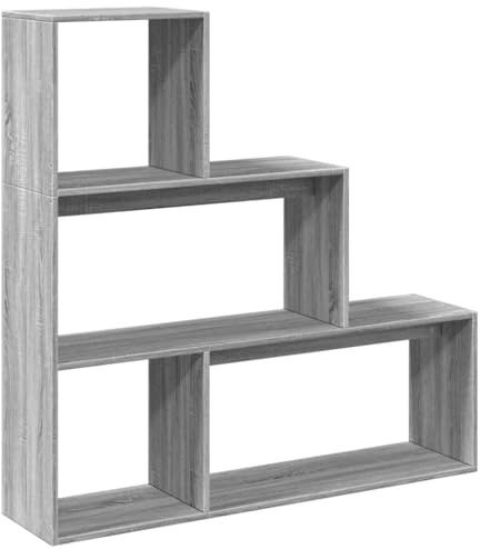 hliofuir Scaffale divisorio a 3 livelli, scaffale a scale in legno, scaffale per soggiorno e ufficio, 123 x 29 x 123 cm, grigio sonoma