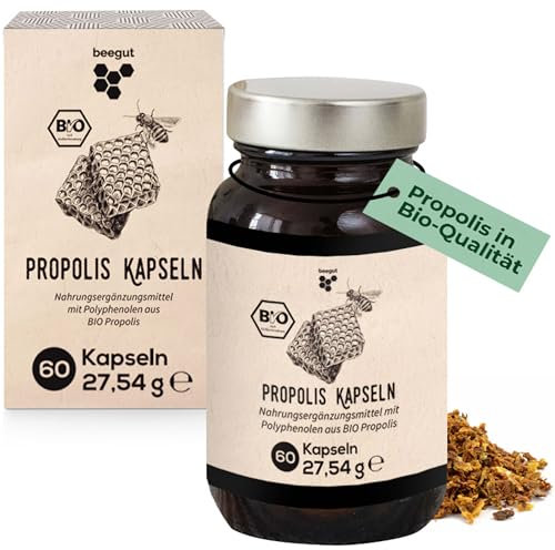 beegut BIO Propolis Kapseln, 60 Kapseln in pflanzlicher Kapselhülle mit BIO Propolis Extrakt, nachhaltige Verpackung