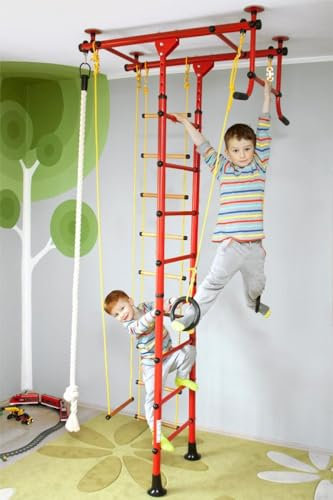 NiroSport Sprossenwand für Kinderzimmer Rot M1 Holzsprossen Indoor Turnwand für max. Belastung bis 130 kg