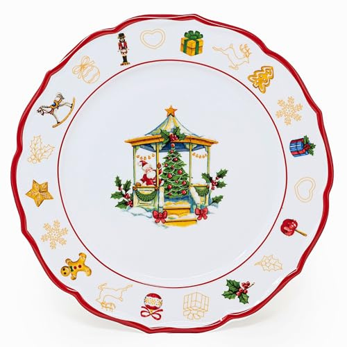 NAMAI - Piatto Panettone Natalizio 33 CM, Porcellana Resistente, Eleganza Natalizia, Adatto In Lavastoviglie e Microonde, Piatti Natalizi, Idea Regalo (Piatto Panettone)