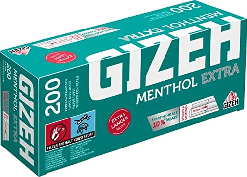 GIZEH Menthol Extra 200 Filterhülsen, extra-langer Filter, 200 Hülsen pro Box 10 Boxen (2000 Hülsen)