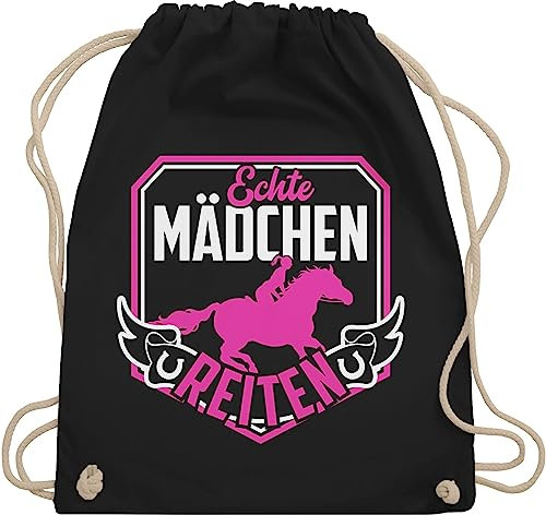 Shirtracer Turnbeutel Rucksack - Pferde Geschenk und Zubehör - Echte Mädchen reiten Fuchsia/Weiß - Unisize - Schwarz - reiter sachen reit zubehöhr pferd »echte beutel reitersachen reitertaschen