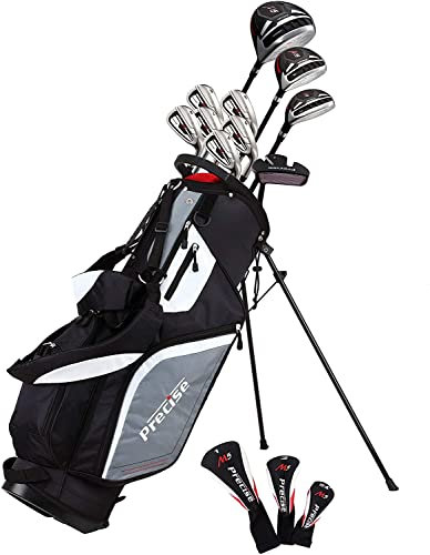 Precise El Juego Completo de Palos de Golf M5 para Hombre Incluye Driver de Titanio, SS Fairway, SS híbrido, hierros SS 5-PW, Putter, Bolsa de Soporte, 3 H/C (tamaño Alto Izquierdo +1 Pulgada)