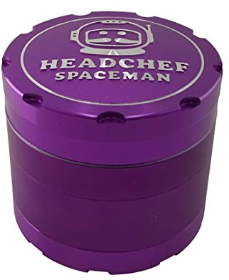 Headchef Spaceman Metal Herb Grinder with Laser Beam Cut, Ultra Sharp Teeth and Sifter Scraper, 4 Piece Grinder, 55mm (Neutron Purple)