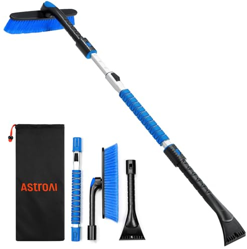 AstroAI 47.2 Ice Scrapers for Car Windshield and Extendable Snow Scraper with Foam Grip and 360° Pivoting Brush Head for Christmas Car Auto Truck SUV(Blue)