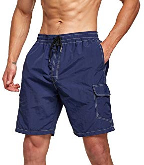 Tansozer Mens Swimming Shorts Quick Dry Swim Shorts Swimming Trunks Men Beach Shorts Waterproof Board Shorts with Pockets Surf Shorts Mesh Lining Dark Blue S