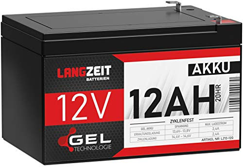 LANGZEIT Akku 12V 12Ah Gel Blei-Akku Profi Hochleistungsakku extrem zyklenfest vorgeladen auslaufsicher ersetzt 10Ah