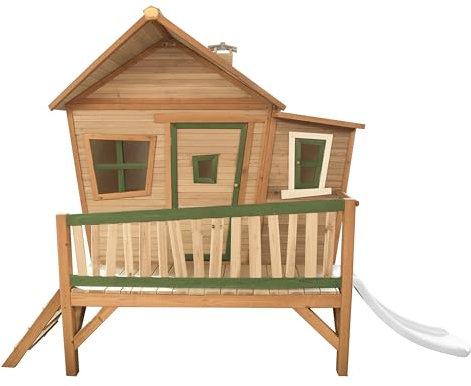 AXI Spielhaus Emma mit weißer Rutsche | Stelzenhaus in Braun & Grün aus FSC Holz für Kinder | Spielturm für den Garten