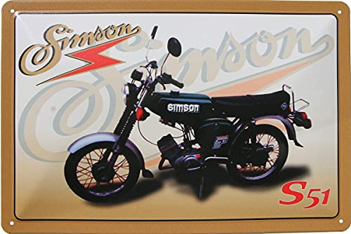 WOGEKA ART Retro Blechschild - Simson S51 DDR Moped Roller Ostalgie - witziger Spruch als Geschenk-Idee zum Geburtstag Weihnachten zur Dekoration 20x30 cm Vintage-Design Metall 577