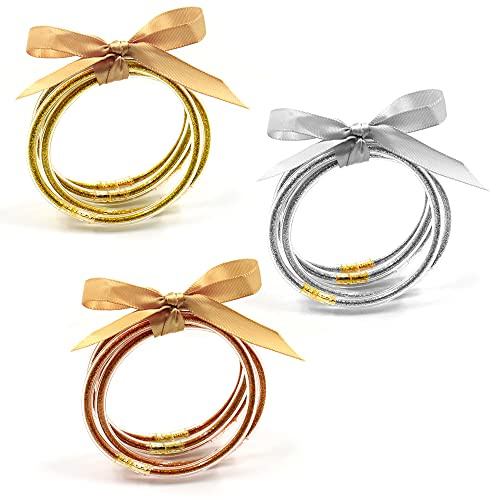 15 Delar Gelé Silikon Armband, Rosett Set Med Glitter Festarmband för Flickor