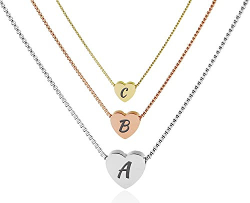Personalisierte Buchstaben Herz Gravur Damen Halskette Choker / aus 316L Edelstahl Namenskette | 45cm+5cm Extra | Herzanhänger Alphabet A-Z Klassischer schmuck Kette als Geschenk Freundin Mama Frau