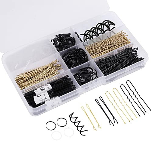 MOSNOW 403 Stück Haarnadeln, U-Haarklammern, Bobby Pins Set, Haargummibänder Spirale Haarnadeln, Haargummi, Haarschmuck Braut, Bobby Pins für Mädchen
