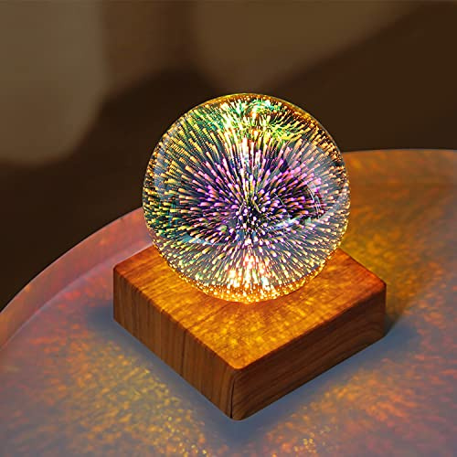 AMZSTAR 3D Bulb Ball Night Light, Firework Table Lamp Home Decor Glass Ball USB Desk Light Gift for Home Office Bedroom Living Room (Firework)