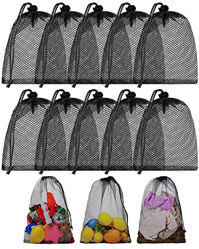 JINJUMEI 10 Stück Kordelzugnetzbeuteln 25 x 30cm Nylonsack Aufbewahrung Netztasche Golfball Taschen Mesh Packsack für Reise, Sammeln und Sports