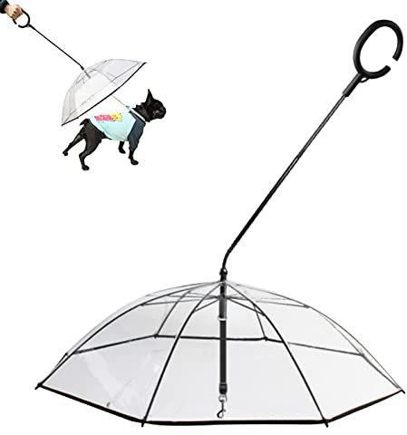 Hunde-Regenschirm für kleine Hunde, verstellbarer Haustier-Regenschirm mit Kette, schneefester, flexibler C-förmiger Griff, Hundeschirm, regenfester Hundeschirm für Tagesspaziergänge