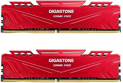 【DDR4 RAM】 GIGASTONE Game Pro 16Go Kit(2x8Go) DDR4 3200MHz PC4-25600 CL 16-18-18-40 Intel XMP 2.0 AMD Ryzen 1.35V UDIMM 288pin UnbuffeRouge Non ECC Mémoire Haute Performance pour PC Bureau-Rouge