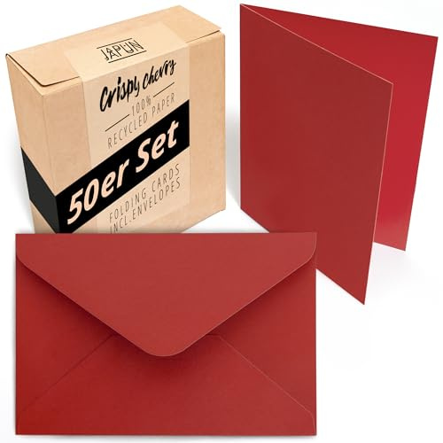Japun - Juego de 50 tarjetas plegables et sobres, cartas plegables para diseñar, etiquetar o imprimir - DIN A6 / C6 - rojo