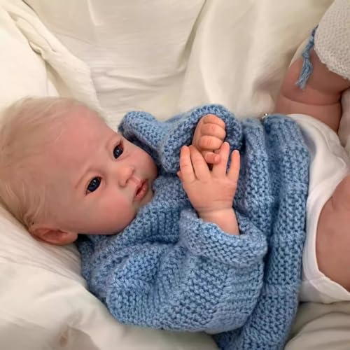 BNNPUU Reborn Baby Puppe Reborn Babypuppe Sieht aus wie EIN echtes Baby Blaue Augen Blond Mädchen 19 Zoll handgefertigte lebensechte Babypuppen weicher Stoffkörper