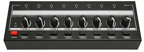 Amplificador de Auriculares de 8 Canales Amplificador de Audio Estéreo Portátil Ultracompacto, Divisor de Sonido Claro con 8 Conectores de Salida de Auriculares de 6,35 Mm y 1