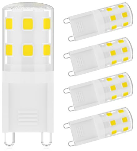 SNBIHIBE G9 LED Bulb 2W,25W Halogen Light Bulbs Equivalent 250LM,120V Mini T4 G9 Bi-Pin Base 6000K Daylight White,No Flicker, for Bathroom, Vanity, Ceiling Lamp, Home Lighting 5Pack
