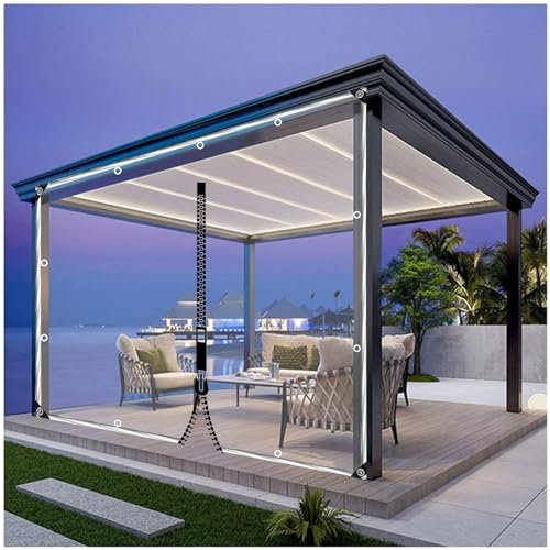 wasserdichte Planen-seitenwände, Durchsichtige Planenvorhänge, 0,5mm Außen Pergola Planenvorhänge, Transparente Pavillon-seitenwände Mit PVC-abdeckplane Und Reißverschluss,WxH-4.5x2.2m/14.8 * 7.2ft