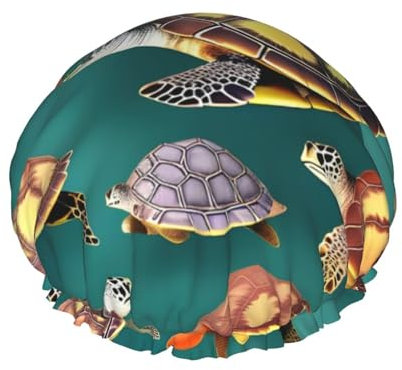 Mehrweg-Duschhaube mit vielen Tieren, Meeresschildkröten, doppelte wasserdichte Schichten, Badehut, schnell trocknende Badekappe