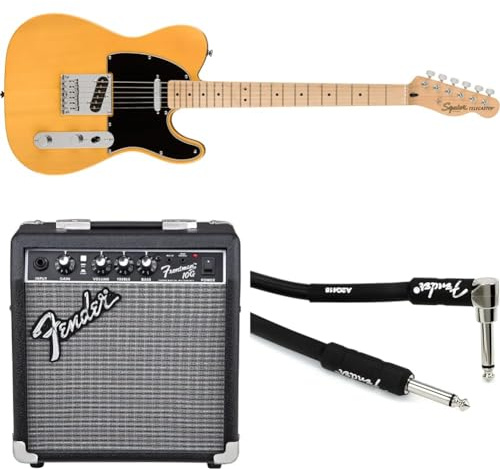 Bundle of Squier by Fender Affinity Series Telecaster, E-Gitarre, Butterscotch Blonde + Fender Frontman 10G, Gitarrenverstärker + Fender Professional Series Instrumentenkabel, 3m, Gerade/Abgewinkelt