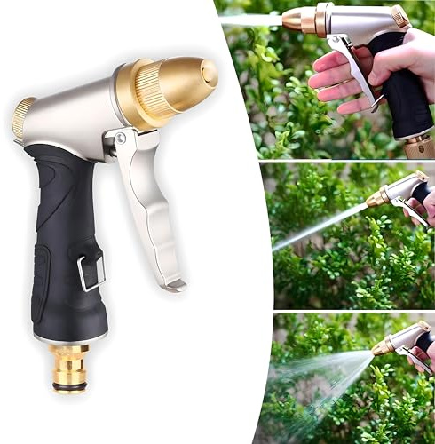 2026 New Heavy Duty Metal Hose Pipe Spray Gun, Adjustable 4 Patterns Sprayer for Hose, Leak-Proof Hose Gun, Garden Hose Nozzle for Watering, Cleaning Driveway, Washing Cars, Compatible with UK Hoses