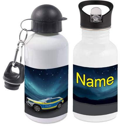 Maus-Design Trinkflasche personalisiert mit Name, Polizei | 400ml, 500ml oder 600ml, Schriftwahl für Name, Edelstahl oder Aluminium