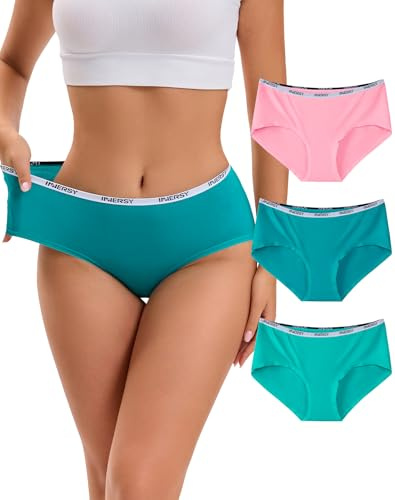 INNERSY Women's Knickers Bamboo Ladies Pants Midi Briefs Breathable Underwear Basic Panties 3 Pack (18, Blue/Green/Pink)
