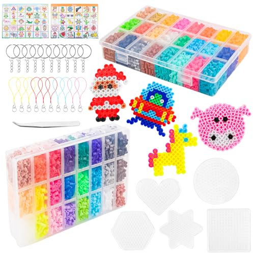 VMUTGA 8200 Stück Bügelperlen Set, Steckperlen 5mm für Mädchen Kinder, 48 Farben, mit Bügelperlen Platten, Aufbewahrungsbox, DIY Bastelperlen Set, Geburtstag Geschenk für Kinder