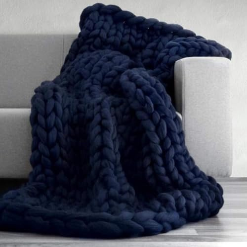 WJHDWYD Knitted Blanket Chunky Knit Throw Chunky Knitted Blanket Knit Blanket Grey Throws For Sofa Large Knitted Bed Throw Blankets For Beds(Navy Blue,100X120)