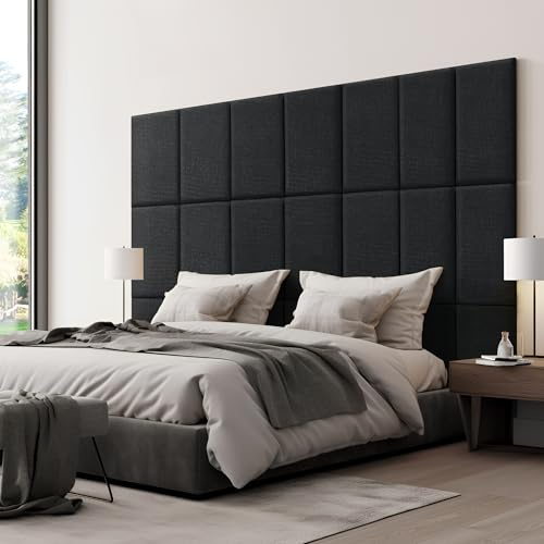 [neu.haus] Set de 3 Coussins Muraux Ensemble de 3 Panneaux Décoratifs en Tissu Tête de Lit Dossier de Banc Amélioration Acoustique Polyester Polyuréthane MDF 60 x 30 cm Noir
