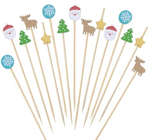 Catelves Weihnachten Cocktailspieße,100 Stück Weihnachten Fingerfood Spieße Cocktail Deko,12cm Food Picks Weihnachten,Weihnachten Holzspieße Cocktail Zubehör,Obstspieße Käsespieße Weihnachtsdekoration