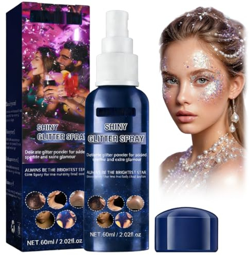60ml Spray Paillettes Cheveux et Corps – Glitter Spray pour un Effet Scintillant Instantané, Paillettes De Corps, Laque Paillettes Ultrafine pour Visage, Festival, Fête et Maquillage