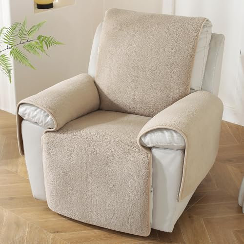 Royhom Dicker Lammfellbezug Sofa Überzug 1 Sitzer, Sofaschoner rutschfest für Leder-Couch, Waschbar, Superweicher Sofabezug, Kamel Couch Überzug für Kinder und Haustiere (Kamel, 1 Sitzer)