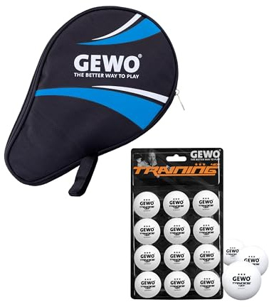 Bundle aus GEWO Rundhülle Master mit Ballfach - Hülle für einen Schläger und 3 Bälle 30cm, blau + GEWO Training 40+ Tischtennisbälle - 3 Sterne Tischtennis-Ball, Vorratspackung mit 12 Stück, weiß