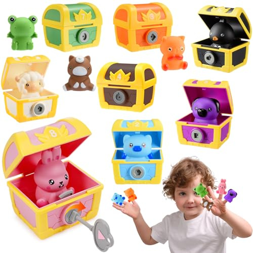 Leksakber Farm Animals Toys for 1-3 Year Old Boys & Girls, Montessori Learning & Treasure Hunt Toy, 8pcs, Multicolor