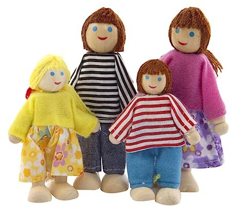 DIKACA 4 Teiliges Set Aus Holzpuppen Puppenfamilie Für Rollenspiele Ideales Für Mini Kreative Holzfiguren Für Fantasievolles