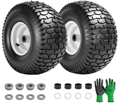 Parts Camp 15x6.00-6nhs Pneus et roues de tondeuse à gazon avec bague de 3/4 et moyeu centré de 3, pneu pneumatique en caoutchouc pour tondeuses autoportantes Husqvarna Craftsman (lot de 2)