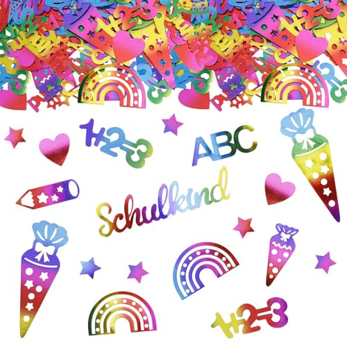 ParPix 100 Stk Glitzer Einschulung Deko Konfetti Groß 1,5-8cm,Schultüte Deko Einschulung Junge Mädchen,Schulkind 2026 Mädchen Jungen Streudeko,Abc 123 Zuckertüten Schuleinführung Schulanfang Tischdeko