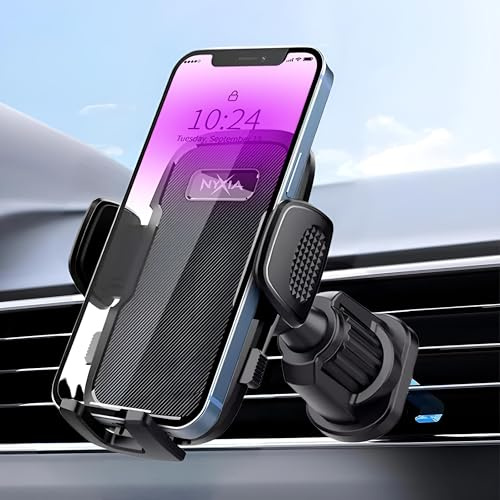 Nyxia® Soporte Movil Coche | Gancho Metalico | Soporte Telefono Coche Universal para Rejilla de ventilacion Superestable | Rotacion 360º | Uso con Una Mano | Compatible con Teléfono Móvil de 4” a 7”