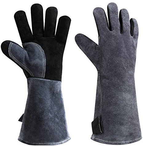 OZERO 16 Inches 932°F Leather Welding Gloves, Heat-Resistant Fireproof Oven Mitts for BBQ, Stove, Forge, Grill Wood Burners, Firefighting, Fireplace, Cooking, Animal Handling Glove Puncture-Resistant