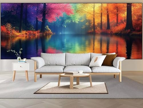 Malen nach Zahlen Erwachsene Groß 90x250cm,Malen nach Zahlen Wald Paint by Numbers Fluss Paint by Numbers Kinder,Handgemalt Ölgemälde mit Pinseln Acrylfarbe,DIY Leinwand Bastelset Geschenke Frauen H42