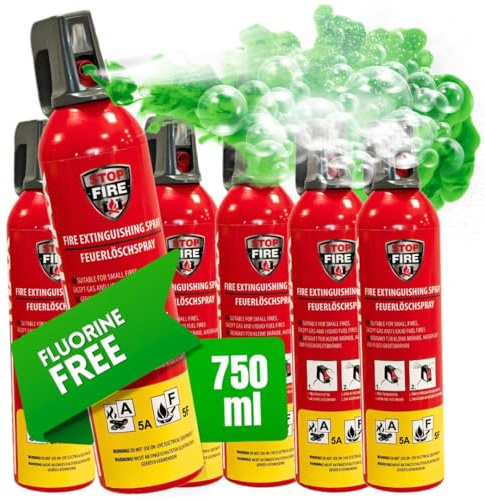 notlok Safety Work – 6x Brandsläckare Spray 750g utan fluor, skonsam mot huden | Fire Extinguisher A, F, E upp till 1000V | Brandsläckare för hemmet, bilen, båten, lägenheten och resor