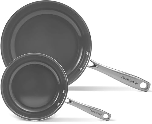 Juego de utensilios de cocina, sartenes antiadherentes para freír, sartenes de cerámica sin pegajosidad de 8 y 10 pulgadas, sartenes para huevos para cocinar, libres de PTFE, PFOA, PFA, aptas para