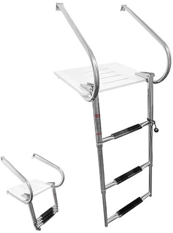 OZBMA Échelles pour Bateaux, Ponton à 3 marches avec rampes, Plateforme de Bain télescopique en Acier Inoxydable, Marche Extensible pour Bateau et Yacht